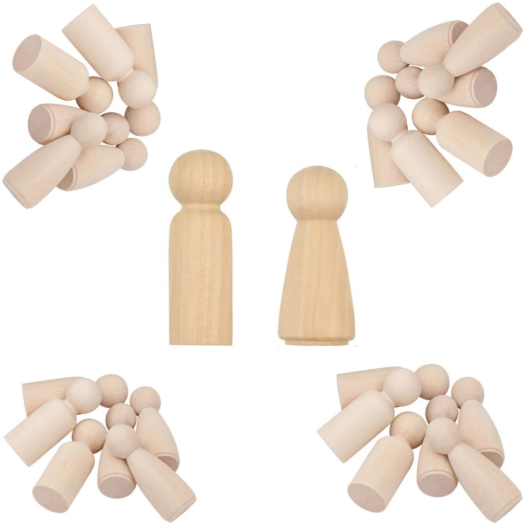20pcs Wooden Peg Dolls for Painting - 2 Different Styles - Male and Female - Blank Canvas Dolls for Arts and Crafts - Wood Torso and Head Human Shape 62 and 57mm