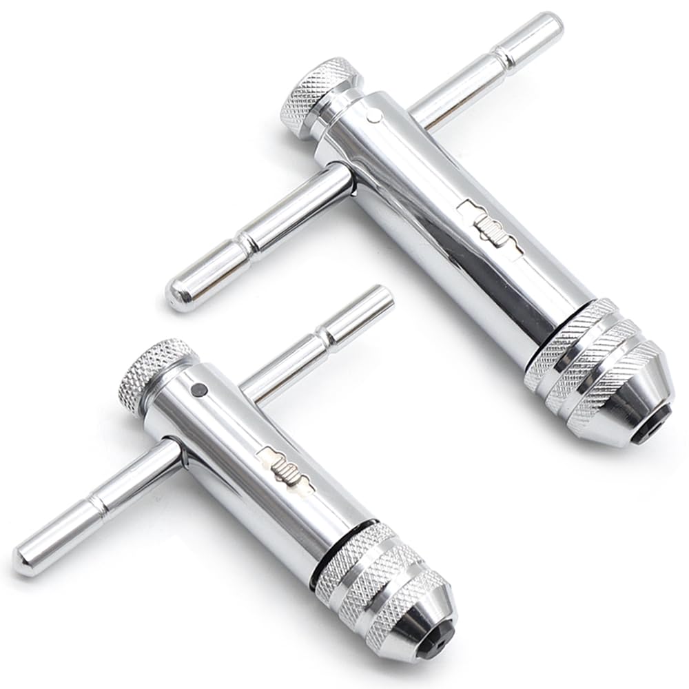 Aoyswuz 2 Pieces Ratchet Wrench, Tap for Thread Tap Wrench M3-M8 & M5-M12 Adjustable T-Handle, Thread Ratchet Wrench for Male Port Manual Tapping Accessories