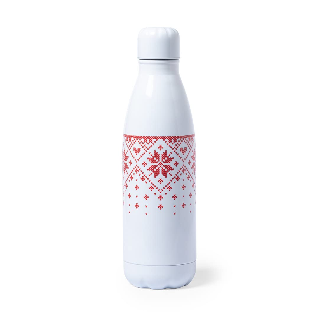 800 ml gym water bottle with shiny stainless steel body and two-tone Christmas design. Gym water bottle with safety cap for sports with Christmas design.