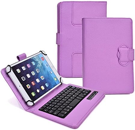 Tsmine Digiland Dl701Q 7 Inch Android 4.4 KitKat Tablet Wireless Keyboard Case - Universal 2-in-1 Detachable Wireless keyboard [QWERTY] w/Folio Leather Case Stand Cover [NOT include Tablet], Purple