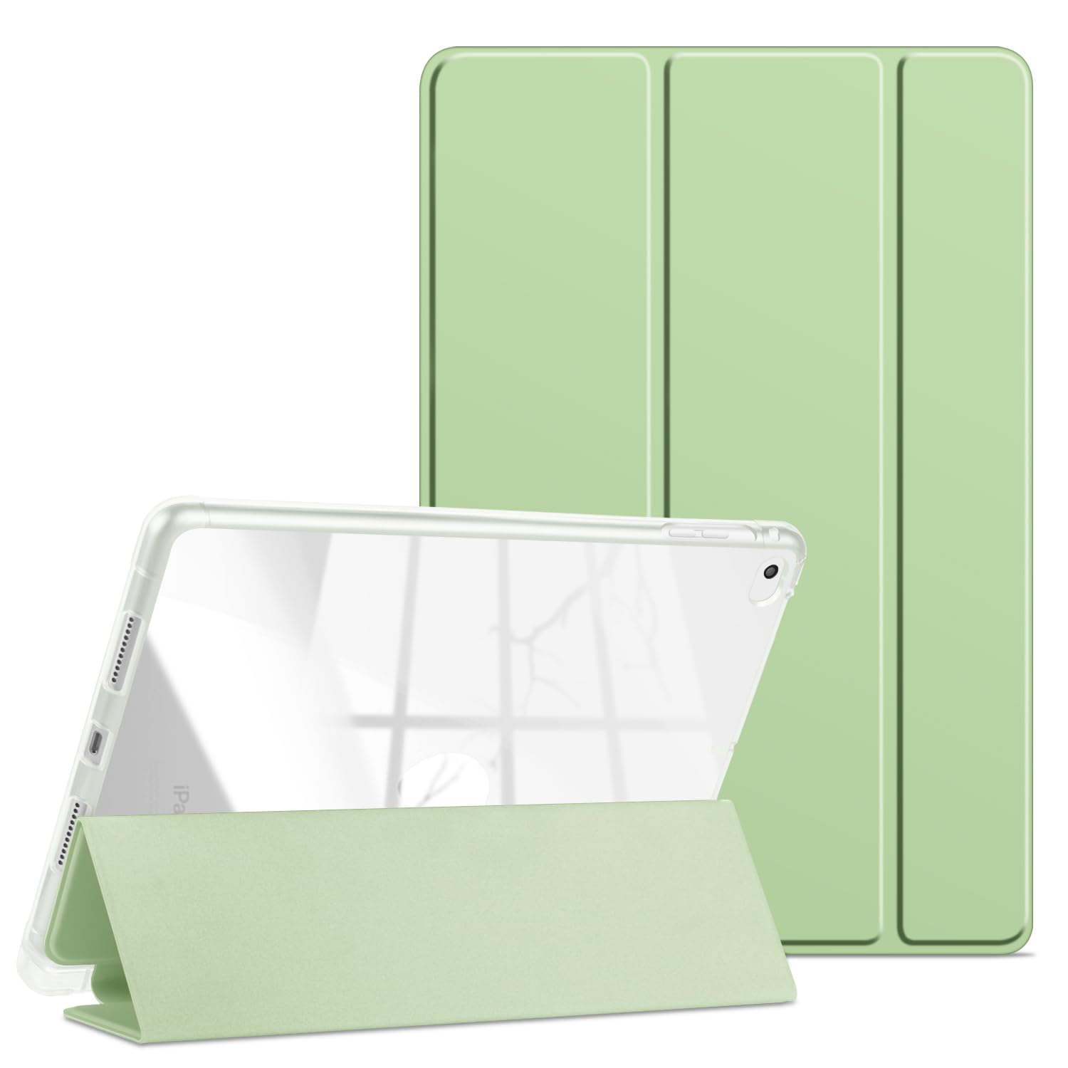 VAGHVEO Case Compatible with iPad 9.7 2018 2017 / iPad Air 1 Air 2 Cover with Pencil Holder, Tri-fold Protective Smart Cases, Flexible Soft Shockproof TPU Translucent Frosted Back Cover, Light Green