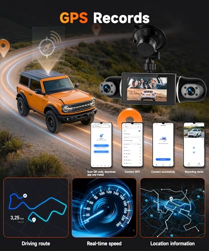VECHTEL 2K/1080P Car Dashcam Front and Rear Wifi 4* Dash Cam Car Camera with 3 Inch IPS Screen, Night Vision, G-Sensor, 360 Degree Protection, with 64GB SD Card