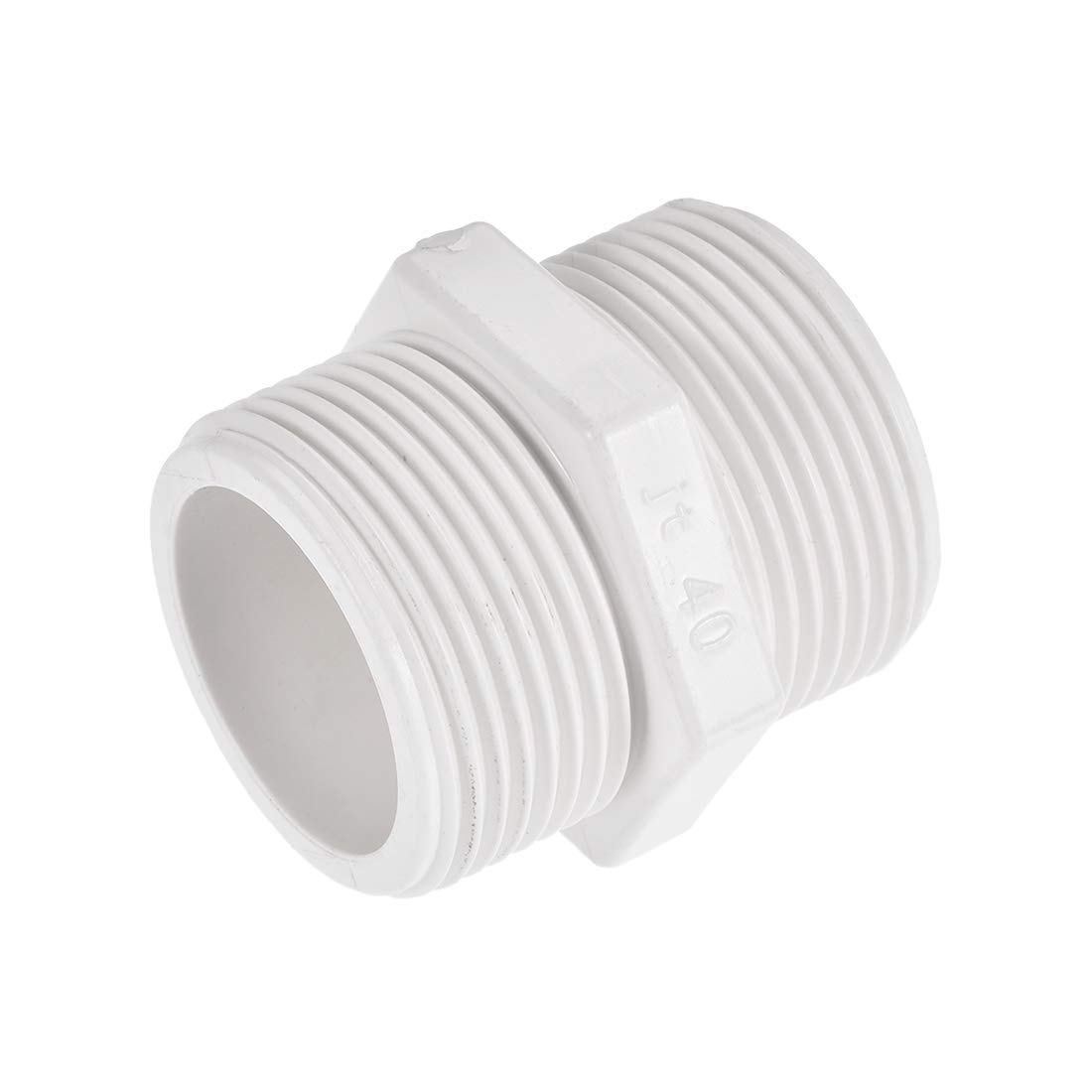 sourcing map Pipe Fitting, G1-1/4 Male Thread, Hex Nipple Tube Adaptor Connector Hose Connector, for Water Tanks, PVC Plastic, White