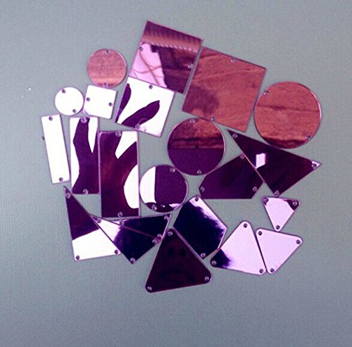Sew On Gold Acrylic Mirror Diamante Rhinestone Crystal Flat Back Mirror Beads with Hole for DIY Wedding Dress Clothing Bags Shoes Decoration Accessory (Purple)