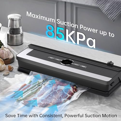 5-in-1 Vacuum Sealer with Cutting Function, 85 Kpa Vacuum Sealer for Meat, Vegetables & Cooling, with Digital Timer and 5 Vacuum Bags, for Kitchen and Long-Term Storage