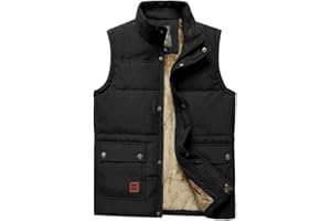 Vcansion Men's Outdoor Stand Collar Fleece Jacket Vest Casual Padded Vest Coats