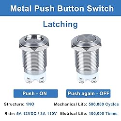 DMWD 2-Pack 16mm Latching Metal Push Button Switch