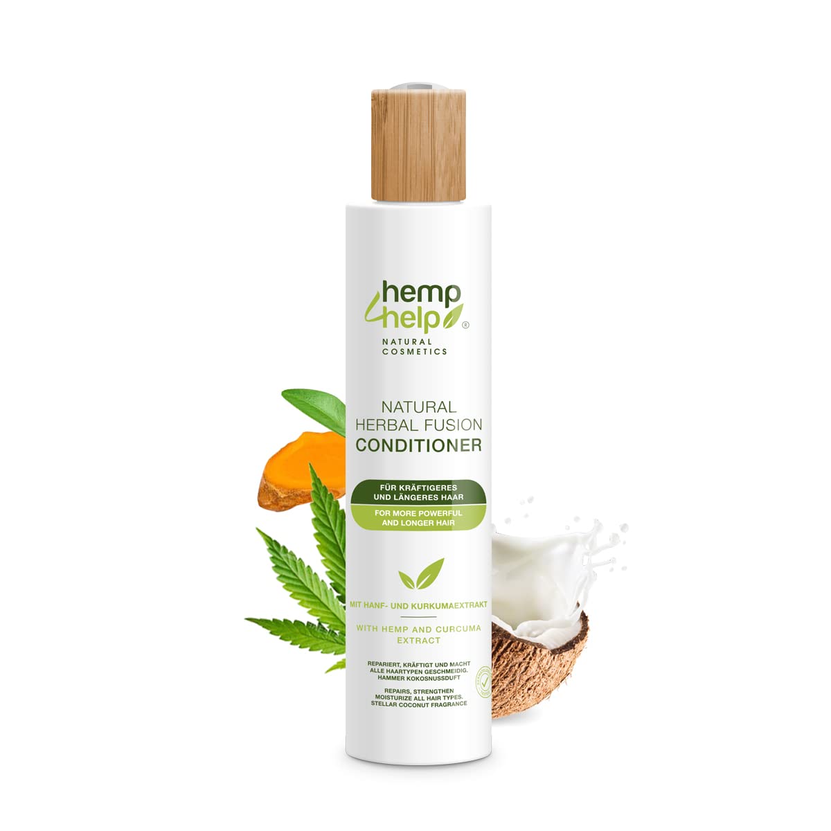 Hemp4help Natural Herbal Conditioner - 250ml Bottle - Hemp, Curcuma Extract - Natural Ingredients. All Hair Types - Repair, Strengthen, Moisturize - Vegan, Cruelty-Free - Sulfate and Paraben Free