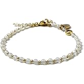 Morchic 3mm Tiny Beads Natural Gemstone Bracelet for Women, Adjustable 7.1" Energy Gem Charm Jewelry, Dainty Handmade Birthday Gift