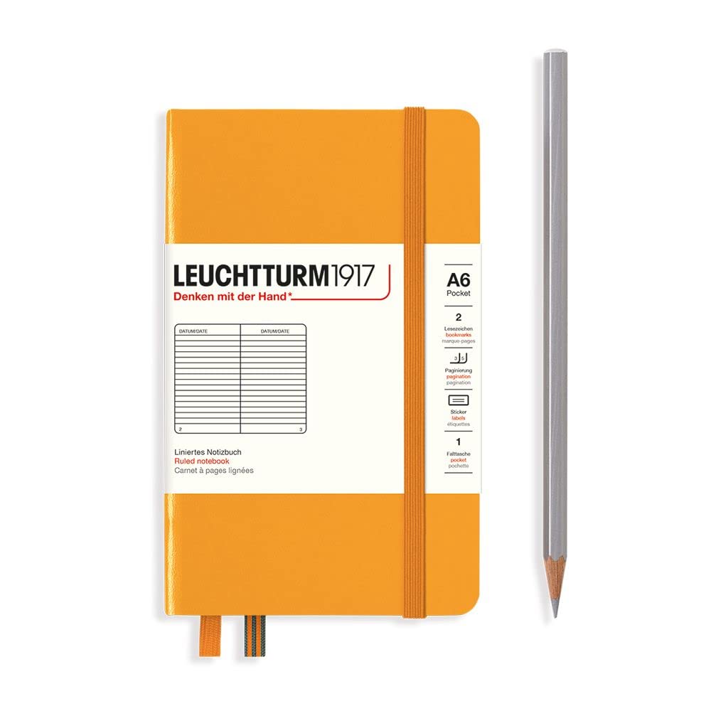 LEUCHTTURM1917 365627 Notebook Pocket (A6), Hardcover, 187 Numbered Pages, Rising Sun, Ruled