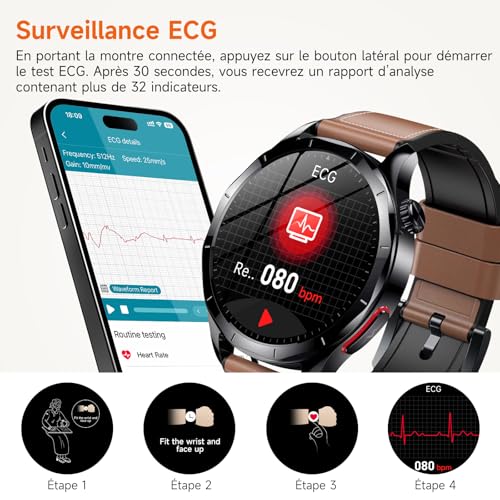 Lgnitek 2026 New Men's Smart Watch with ECG+HRV/Blood Pressure/IMC,1.43" AMOLED Smartwatch with SOS Function, 24/7 Heart Rate/SpO2/Sleep Monitor, IP68 for Android/iOS