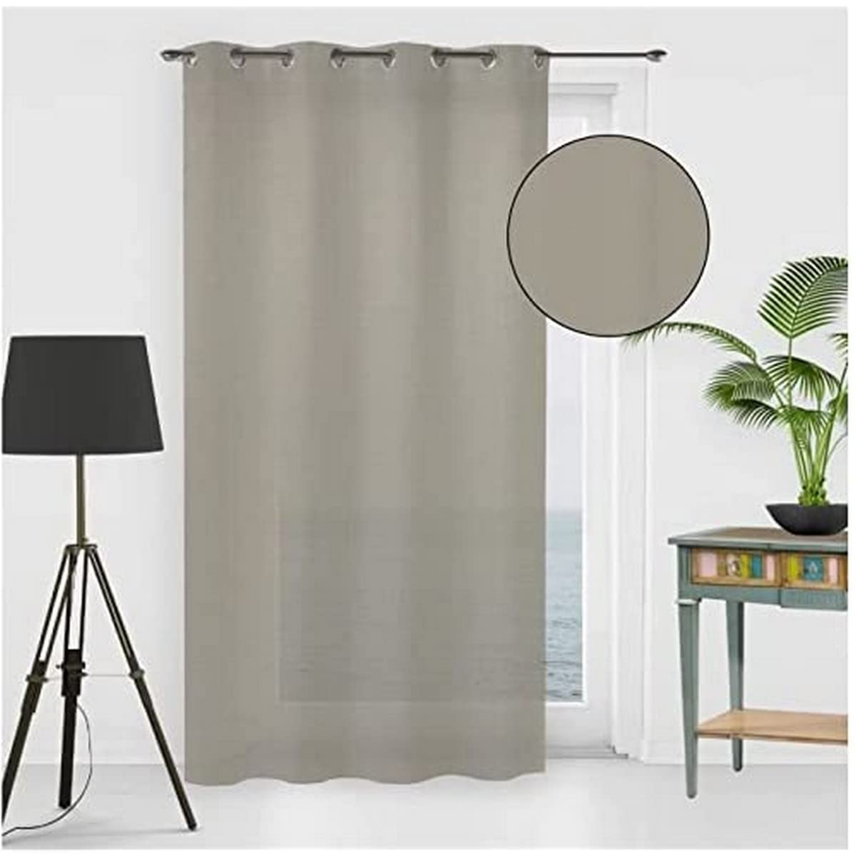 Soleil d'ocre, Noemie Voile Net Curtain Polyester, Taupe, 135 x 250 cm
