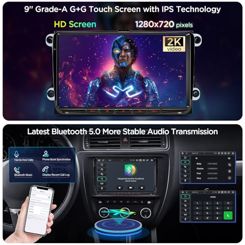 XTRONS Android 14 Car Radio for VW Skoda Seat 9 Inch IPS HD Screen Octa Core 4+64GB Built-in 4G LTE DAB+ WLAN GPS Bluetooth 5.0 Car Play Android Car AKM DSP Optional OBD DVR TPMS