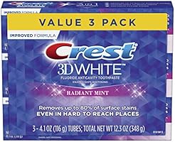 Crest 3D White Toothpaste Radiant Mint (3 Count of 4.1 oz Tubes), 12.3 oz Packaging May Vary