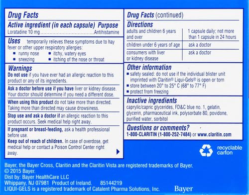 Claritin Liqui-Gels 24 Hour Allergy Relief, Non-Drowsy Allergy Medicine, Loratadine Antihistamine Capsules, 30 Count