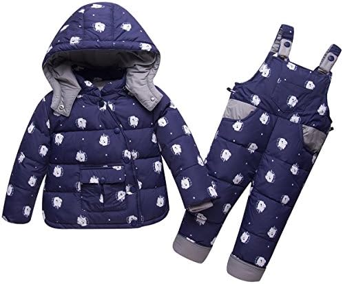 JELEUON Baby Girls Two Piece Winter Warm Hooded Snowsuit Puffer Down Jacket with Snow Ski Bib Pants Outfits