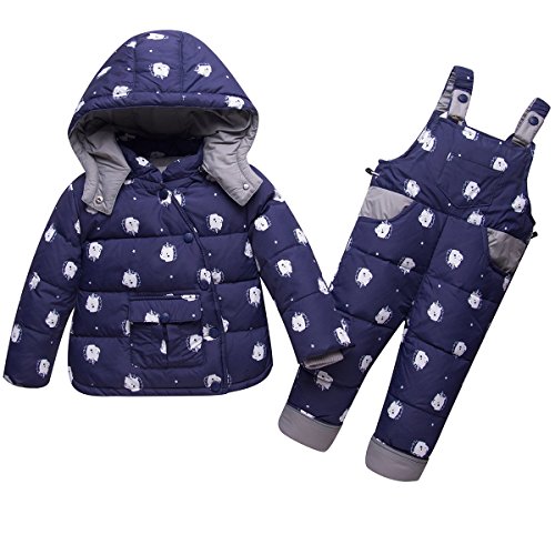 JELEUON Baby Girls Two Piece Winter Warm Hooded Snowsuit Puffer Down Jacket with Snow Ski Bib Pants Outfits