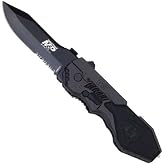 Smith &amp; Wesson SWMP4LS 8.6in S.S. Assisted Folding Knife with 3.6in Serrated Clip Point Blade and Aluminum Handle for Outdoor Tactical Survival and EDC , Black
