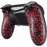eXtremeRate Textured Red Bottom Shell, Comfortable Non-Slip Back Housing, 3D Splashing Case Cover, Game Improvement Replacement Parts for PS4 Slim Pro Controller JDM-040, JDM-050 and JDM-055