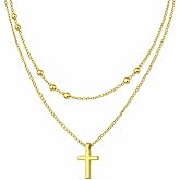 LiteVibe 14K Gold Cross Necklace for Women Layered Dainty Small Crucifix Pendant Necklace Chain