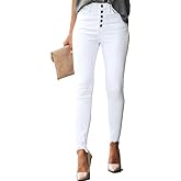 Allimy Women's High Rise Skinny Stretch Button Ripped Jeans High Waisted Destroyed Denim Pants