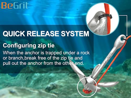 BeGrit Galvanised Anchor Cast Iron Folding Anchor 1.5 kg Anchor Set with Diameter 6 mm 10 m Anchor Line for Boat SUP Paddle (Silver)