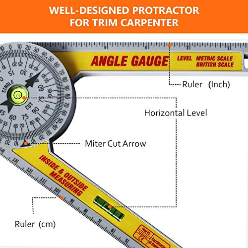 UMEISIYI Miter Saw Protractor, Angle Finder Tool, 06 Inch Ruler, High
