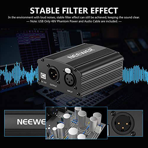 Neewer 1Channel 48V Phantom Power Supply with 5 feet USB Cable, Bonus