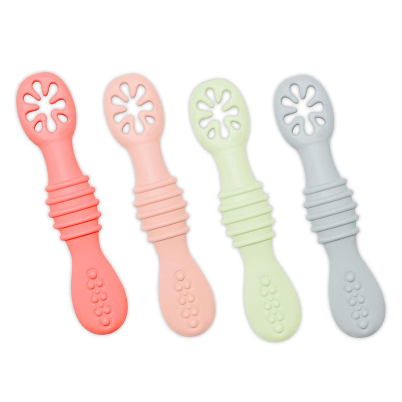 Jzhen 4 Pack Baby Spoons, First Self Feeding Spoon Set Baby Starter Spoon, Feeding Spoons and Teething Aid Spoon for Baby Weaning, Feeding Training
