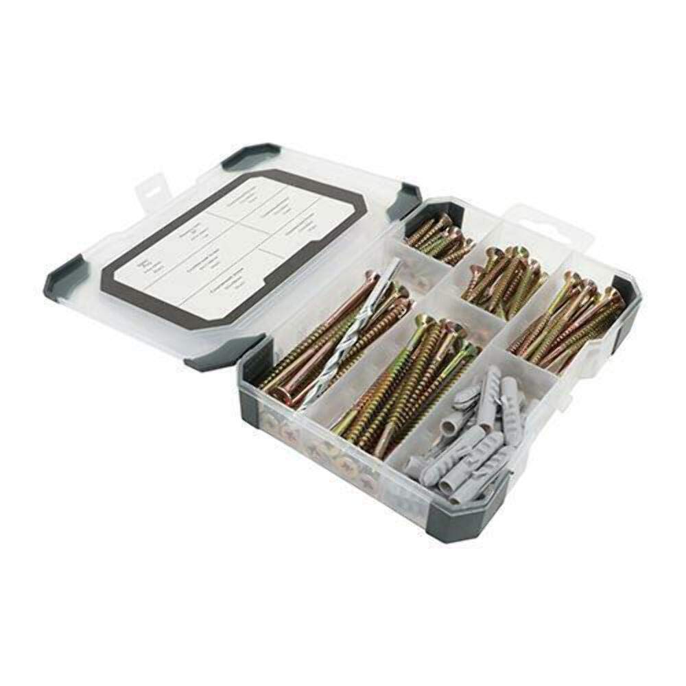 Woodscrews for Masonry - Mixed Tray with Plugs and Drill Bit - 261 Pieces