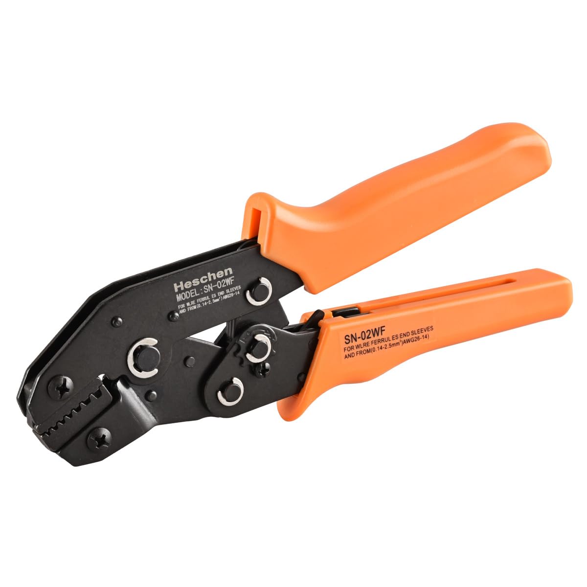 Heschen Mini Ratchet Crimper Plier, SN-02WF, Cord End Terminals Crimping Tools, Use for 0.14-2.5mm² (26-13 AWG), Orange
