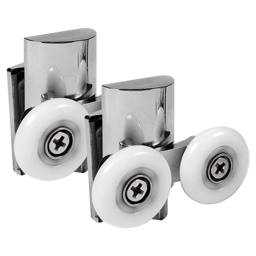 Shower Door Twin Rollers Runners Shower Zinc Alloy Door Fixing Pulleys in Chrome, 2 X Bottom(Fits Glass 4-8mm)