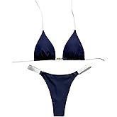 Verdusa Women's 2 Piece Halter Bikini Set Metal Seashell Tie Backless Triangle Thong Swimsuit Vacation Outfits