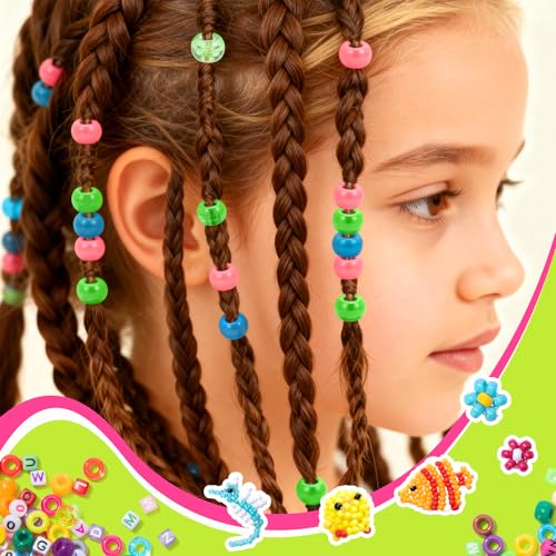 Simetufy 6000Pcs Pony Beads, 30 Colors 6x9MM Kandi Beads Bulk for Crafts Bracelet Making Hair Braiding Jewelry Key Chains DIY Crafts Gifts (3.44lb, Stack Box)