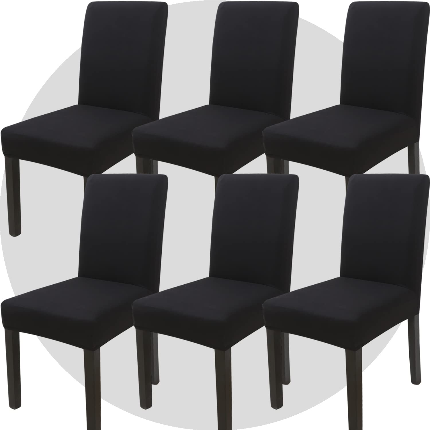 NDMMSO Dining Room Chair Covers Set of 6 Super Fit Stretch Removable Washable Dining Chair Protector Cover Seat Slipcover for Hotel, Dining Room, Ceremony, Banquet Wedding Party(Black)