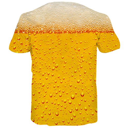 RAISEVERN Unisex Casual 3D - Bier - Muster gedruckt Short T-Shirts Top Tees Gelb