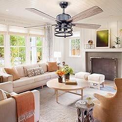 Farmhouse Rustic Ceiling Fan with Lights, 52 Inch