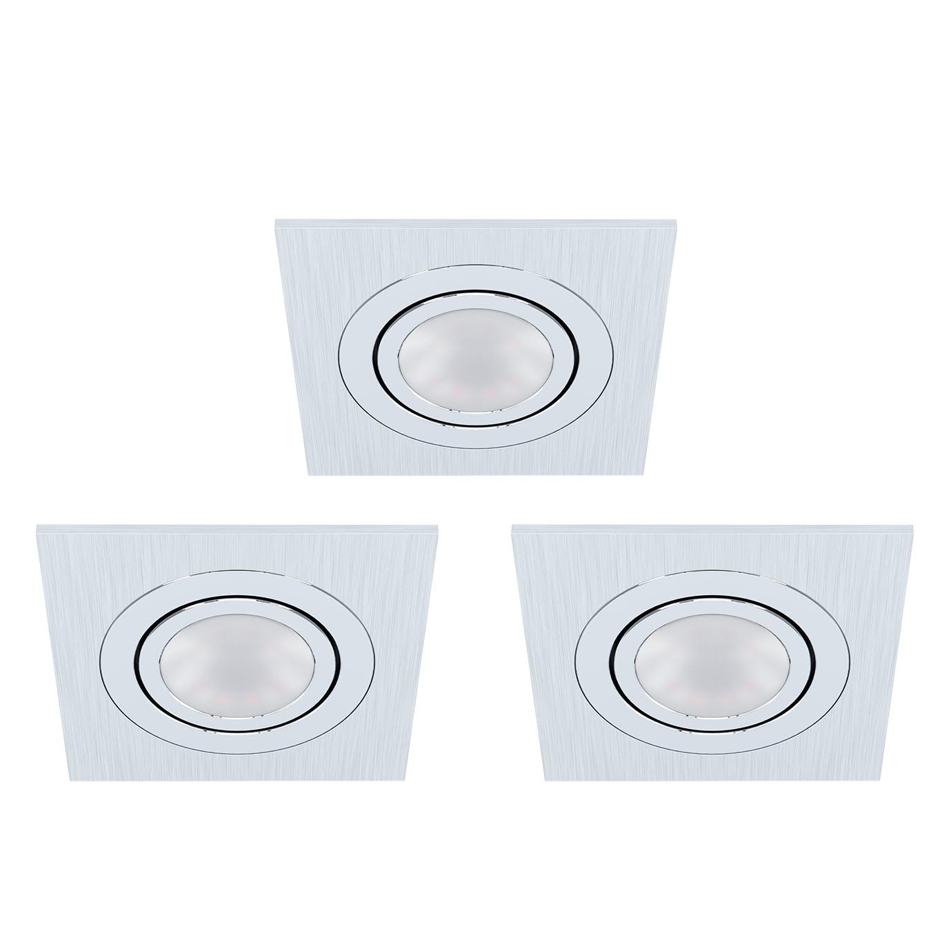 EGLO Areitio Recessed Spotlights Set of 3 Brushed Aluminium 3 Recessed Lights with GU10 Socket LED Bulbs Included Flat Spotlight Swivelling L x W 9.5 cm