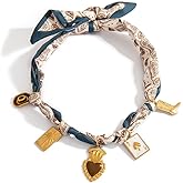 Klyxosh Scarf Necklace with Charm, Bandana Necklace with Gold Dainty Pendants - Chunky Cross, Heart, Flower, Conch, Boot, Cowboy Hat, Boho Beach Vintage Scarf Necklaces, Stylish Jewelry Gift