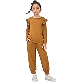 QPANCY Girls 2 Piece Outfits Stylish Tracksuit Ruffle Pullover Sweatshirt Kids Sweatsuit Sweatpants Clothing Sets