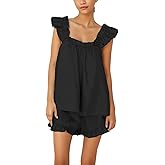 Xfileen Womens Summer 2 Piece Set Fashion Ruffle Trim Cami and Casual Shorts Set Cotton Pajama Sets