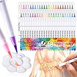 48 Colors Real Brush Markers with Palette - Soft Flexible Brush Tips, Professional Watercolor Brush Pens for Adult Coloring Books Painting Drawing Manga Sketching Calligraphy Writing qianshan