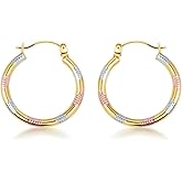 14K Tri-Color Gold Textured Diamond Cut Huggie Hoop Earrings