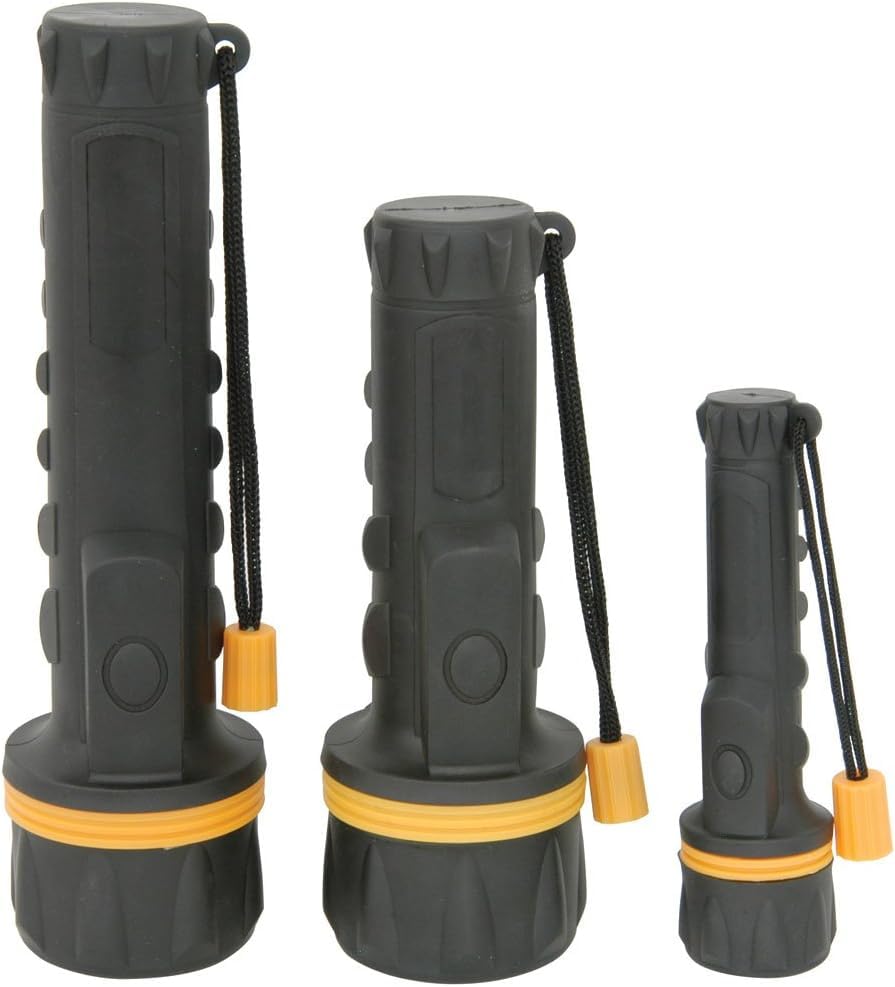 Vellcom Triple Rubber Torch Pack Three Pack - Home, Bag & Car LED Torches Large Medium Small Rubber Body Heavy Duty Torches Weatherproof with Three Wide Angled LED's (3D, 2D, 2AA Models)