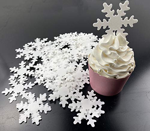 48pcs Edible Snowflakes White Cupcake Cake Toppers Decoration for Chirstmas Winter Frozen Theme Party