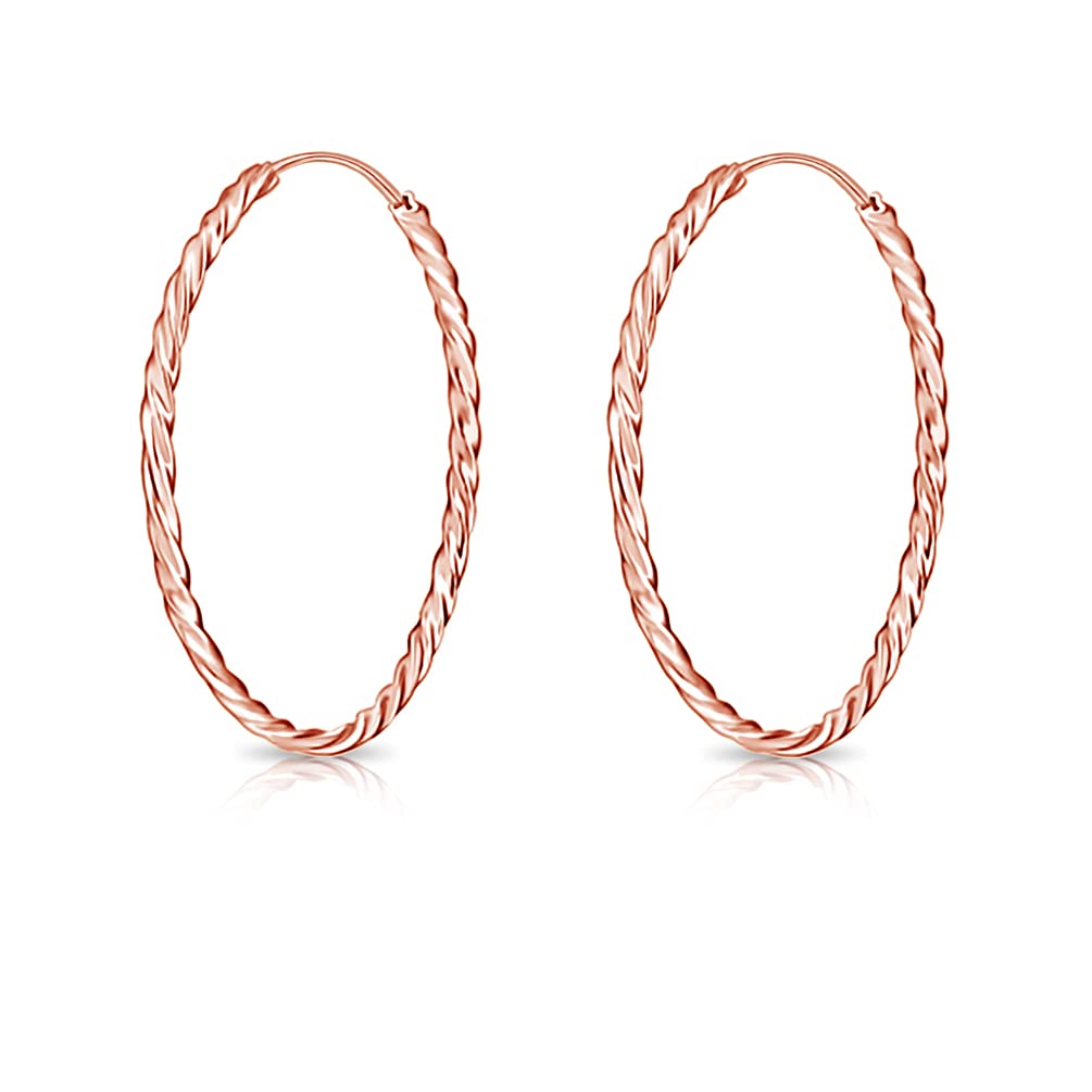 DTPSilver - 925 Sterling Silver Rose Gold Plated Small/Medium/Large size Twisted Hoops/Sleepers Earrings - Thickness 1.8 mm - Diameter 50 mm