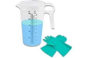 ACCUPOUR Measuring Pitcher, Plastic, Multipurpose - Great for Chemicals, Oil, Pool and Lawn - Ounce (oz) and Milliliter (mL) Increments, Bundle with ACCUTECH Nitrile Gloves (13 mil) XL (8oz)