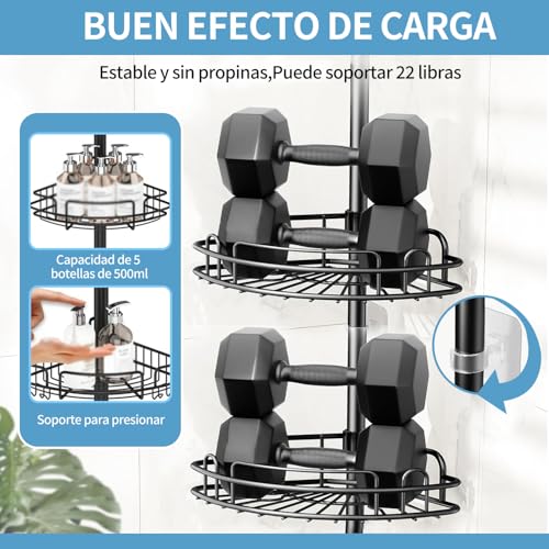 Organizador Para Baño Esquinero Regadera,Organizador de Baño Regadera Esquinero Con hebilla Ajustable 60-118 inch,con 4 estantes,1toallero y 4 ganchos,acero inoxidable,la oxidación,para cocina baño.