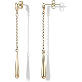 RANEECOCO 925 Sterling Silver Posts | 14K Gold Plated Teardrop Dangle Earrings for Women | Hypoallergenic Long Chain Dainty Drop Earrings | Trendy Jewelry Gift in Box