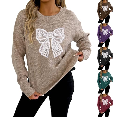 Women's Jumpers Lightweight Oversized Crew Neck Sweaters Butterfly Lace Embroidery Jumper Soft Comfortable Casual Long Sleeve Pullover Sweater for Autumn Winter